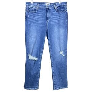 Paige Cindy Ripped Straight Leg Jeans In Speak Easy Destructed Blue Size 34